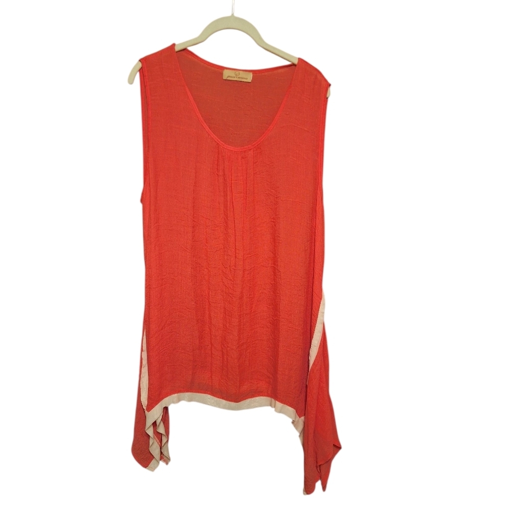 Grace & Emma Shark Bite Exaggerated Hem Pullover Cotton Blend Gauzy Top Coral